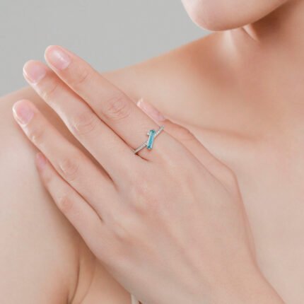 Bague aigue marine & zirconium – Azuréa – Apaisement et Sérénité Bague Pierre naturelle 3