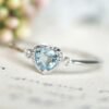 Bague aigue marine coeur Bague Pierre naturelle 18