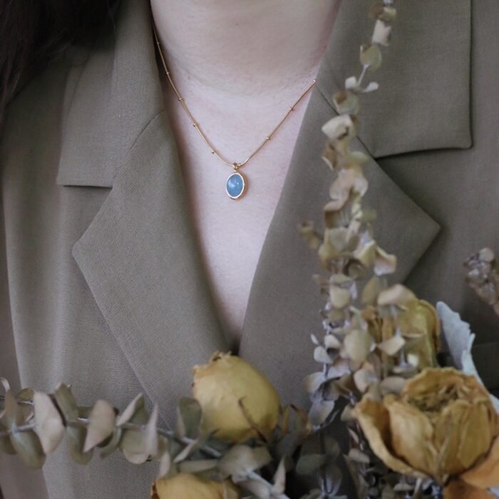 Collier aigue-marine or vintage Collier pierre naturelle 9