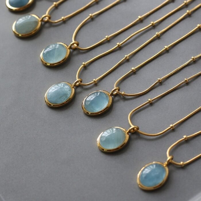 Collier aigue-marine or vintage Collier pierre naturelle 12