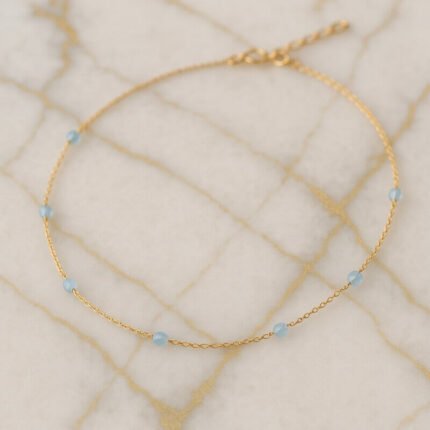 Collier aigue-marine or 14k Collier pierre naturelle