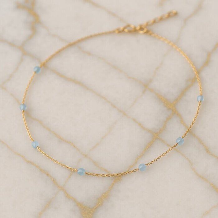 Collier aigue-marine or 14k Collier pierre naturelle 8