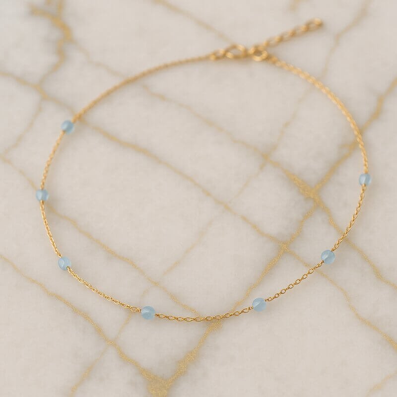 Collier aigue-marine or 14k Collier pierre naturelle
