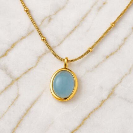 Collier aigue-marine or vintage Collier pierre naturelle