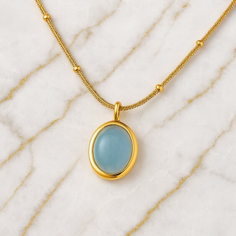 Collier aigue-marine or vintage Collier pierre naturelle