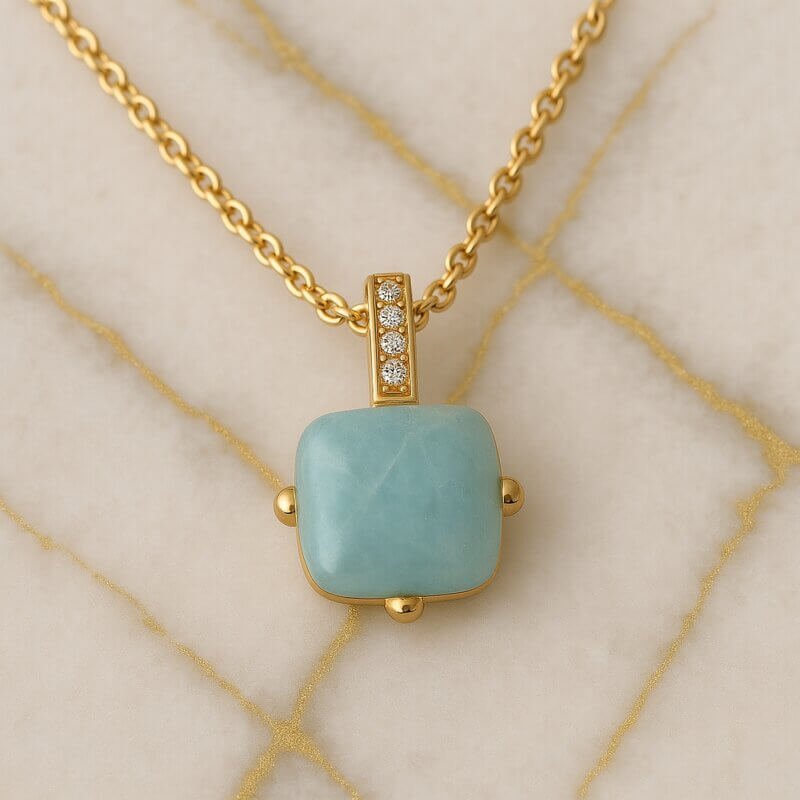 Collier aigue marine plaqué or Collier pierre naturelle