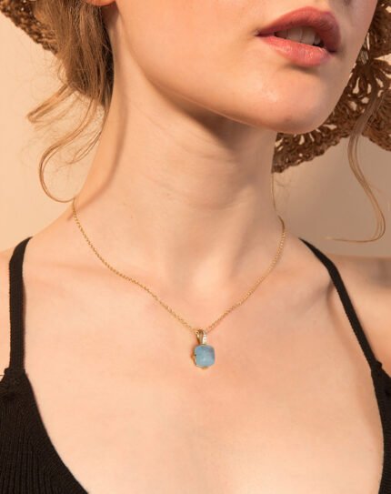 Collier aigue marine plaqué or Collier pierre naturelle 3