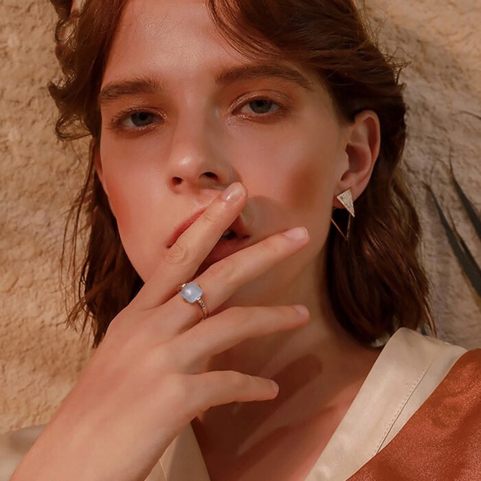 Bague Aigue Marine en Argent Doré – Harmonia | Apaisement et Sérénité Bague Pierre naturelle 11