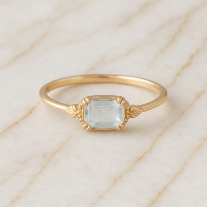 Bague Aigue Marine en Argent Sterling – Lueur Céleste | Apaisement émotionnel Bague Pierre naturelle 8