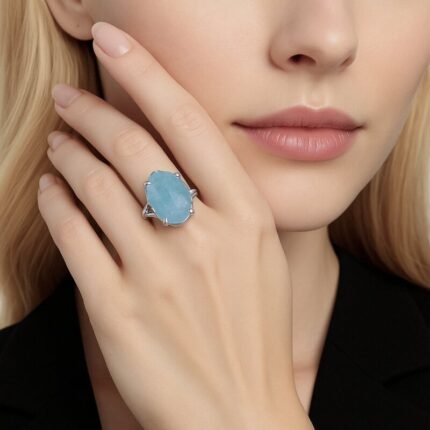 Bague Aigue Marine en Argent 925 – Vague Céleste | Apaisement Émotionnel Bague Pierre naturelle 3