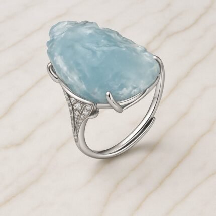Bague Aigue Marine en Argent 925 – Vague Céleste | Apaisement Émotionnel Bague Pierre naturelle