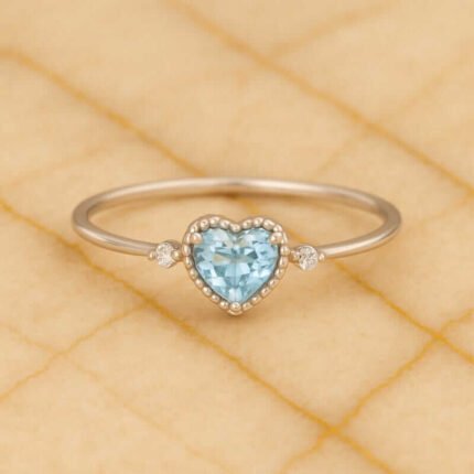 Bague aigue marine coeur Bague Pierre naturelle Bague aigue marine coeur Bague Pierre naturelle