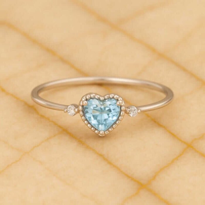 Bague aigue marine coeur Bague Pierre naturelle 8