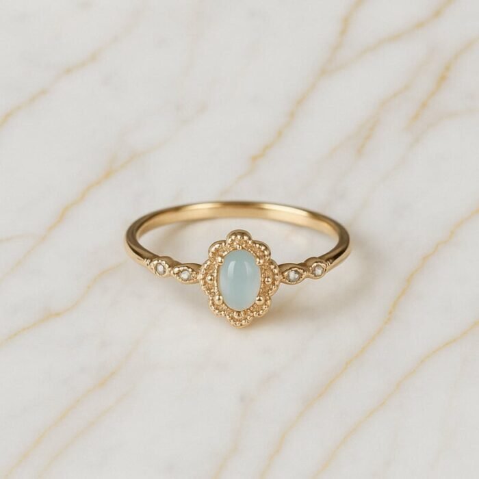 Bague Aigue Marine en Argent Doré – Floréa | Apaisement et Sérénité Bague Pierre naturelle 8