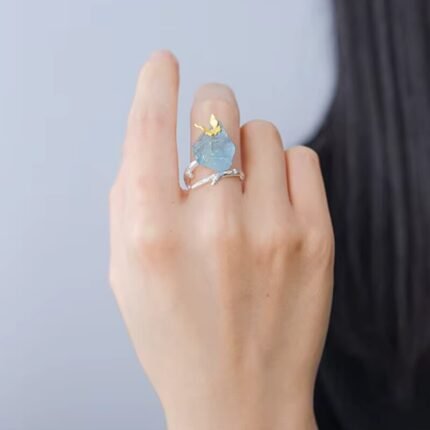 Bague Aigue-Marine en Argent – Papillon Céleste | Apaisement et Sérénité Bague Pierre naturelle 3