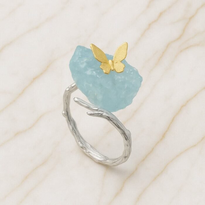 Bague Aigue-Marine en Argent – Papillon Céleste | Apaisement et Sérénité Bague Pierre naturelle 8