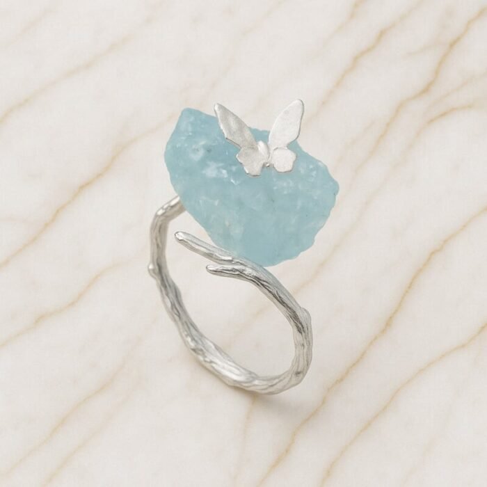 Bague Aigue-Marine en Argent – Papillon Céleste | Apaisement et Sérénité Bague Pierre naturelle 10