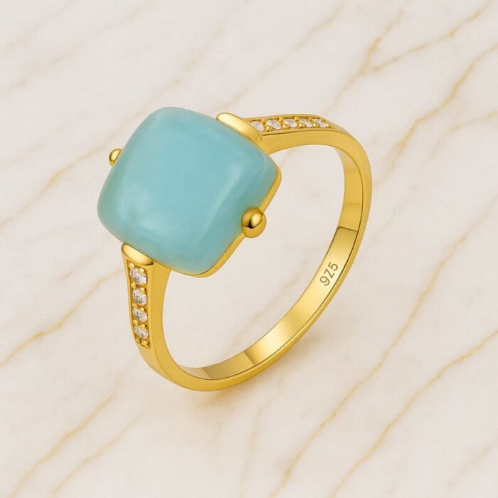 Bague Aigue Marine en Argent Doré – Harmonia | Apaisement et Sérénité Bague Pierre naturelle 8