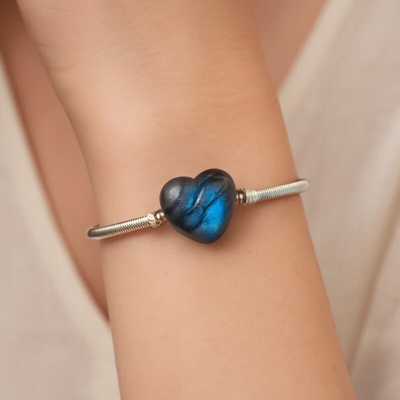 Bracelet Labradorite Cœur en Métal Argenté – Luminéa | Protection et Intuition Bracelet pierre naturelle 3