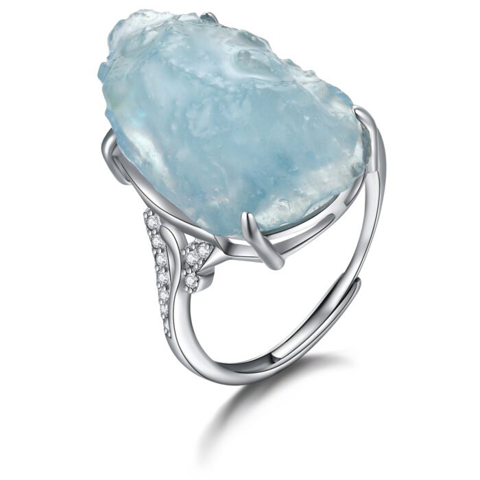 Bague Aigue Marine en Argent 925 – Vague Céleste | Apaisement Émotionnel Bague Pierre naturelle 11
