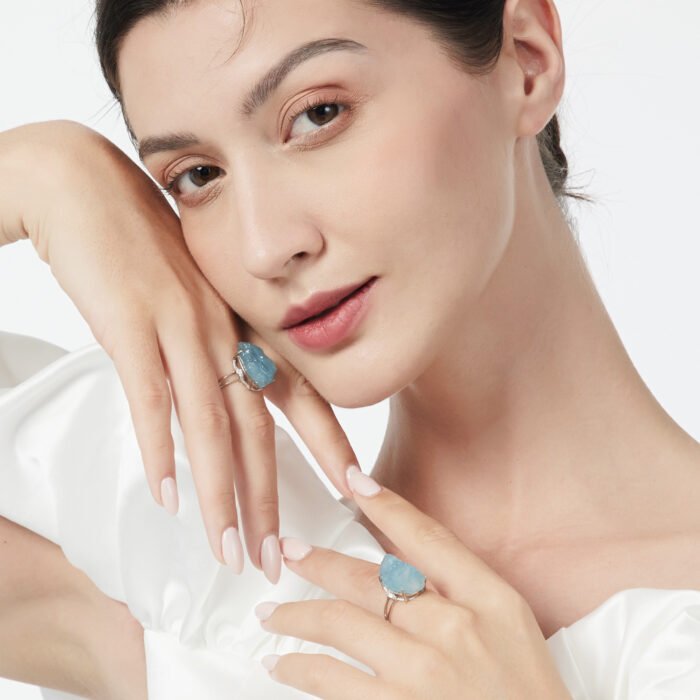 Bague Aigue Marine en Argent 925 – Vague Céleste | Apaisement Émotionnel Bague Pierre naturelle 10